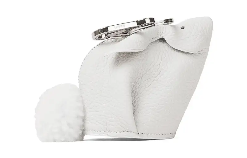 LOEWE Grain Cow Leather With Wool Coin Purse Women's White
