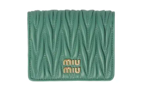 MIU MIU Matelassé Soft Sheep Leather Wallet Small Women's Gray Green