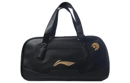 Li Ning PU Leather With Fabric Small Square Bag Feather Ball Bag Handbag Travel Bag Gym Bag Regular Unisex Black Gold