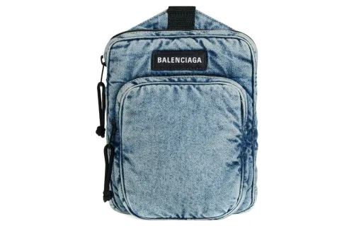 Balenciaga Explorer Cotton With Polyester Messenger Bag One Shoulder Crossbody Fanny Pack Sling Bag Men's Light Blue