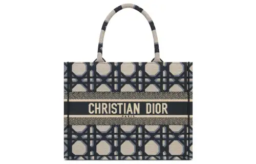 DIOR BookTote Embroidery Tote Bag, Shopping Bag, Handbag Medium Women's Beige/Blue