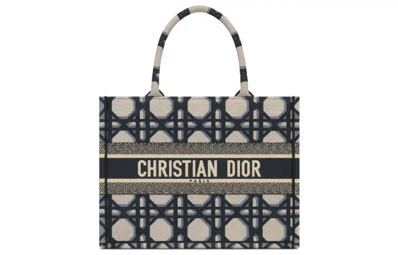 DIOR BookTote Embroidery Tote Bag, Shopping Bag, Handbag Medium Women's Beige/Blue