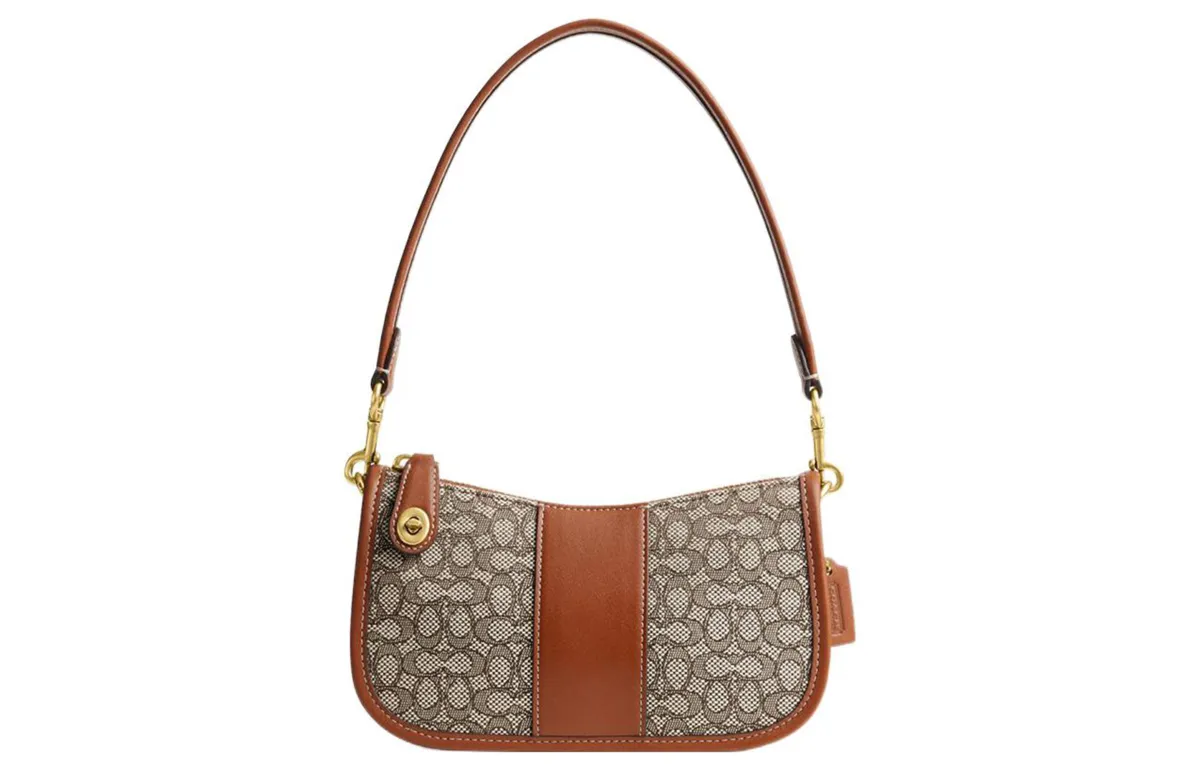 COACH Swinger Fabric With Leather Pochette, Shoulder Bag, Handbag, Shoulder Bag Small Women's Brown