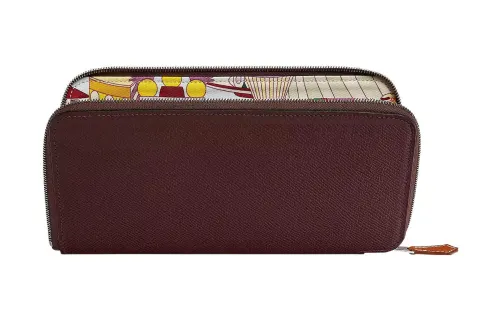 HERMES Silk'In Epsom With Barenia Calfskin Wallet Women's Saddle Red