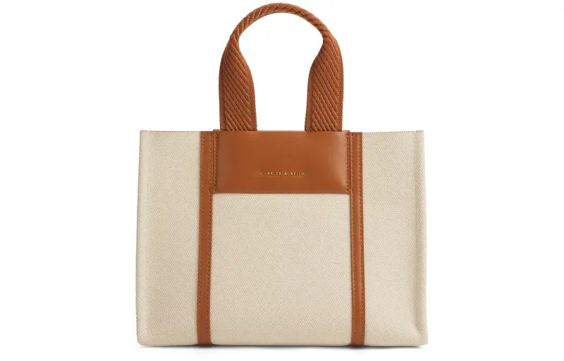 CHARLES&KEITH Pu Tote Bag, Shopping Bag, Handbag, Shoulder Bag Medium Women's Cognac Light Umber/Beige/Black