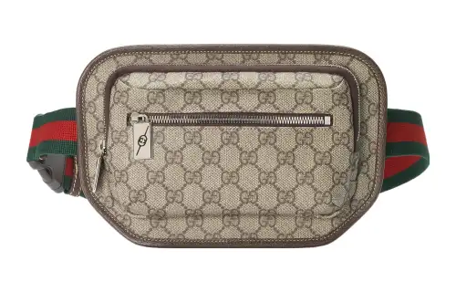 GUCCI Canvas With Leather Trim Fanny Pack Women's Brown/Beige
