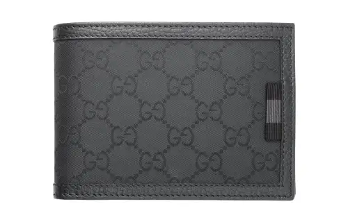 GUCCI Canvas With Leather Card Holder, Wallet Men's Black