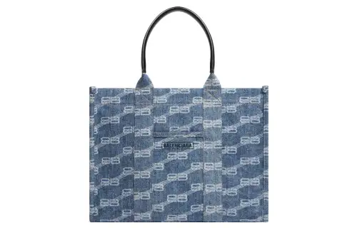 Balenciaga Bleached Denim Tote Bag, Shopping Bag, Shoulder Bag, Crossbody Bag, Handbag Medium Women's Blue