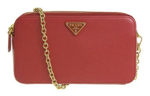 PRADA Saffiano Cross Grain Leather Shoulder Bag, Crossbody Bag Women's Red