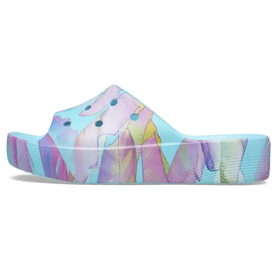 Crocs Classic Platform Palm Print Slide 'Blue Multi Color' Women's
