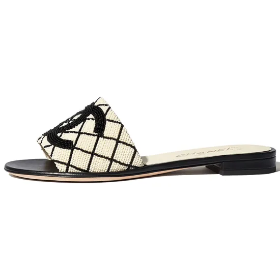 CHANEL Slide Slippers Women's Black White