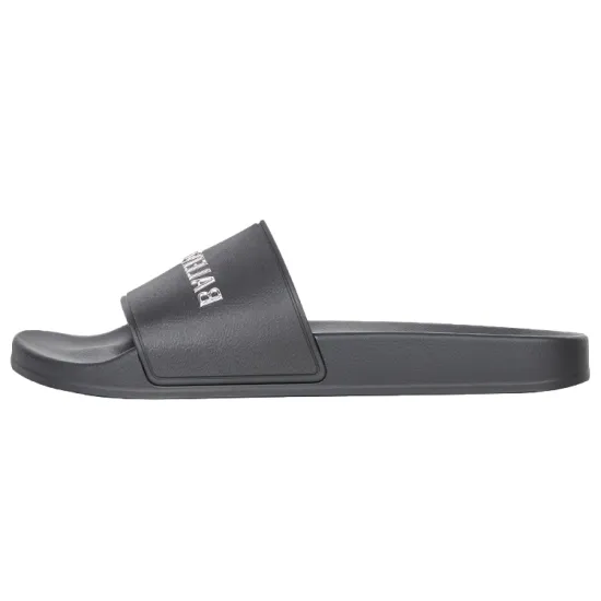 Balenciaga Pool Slides Black Chrome Logo