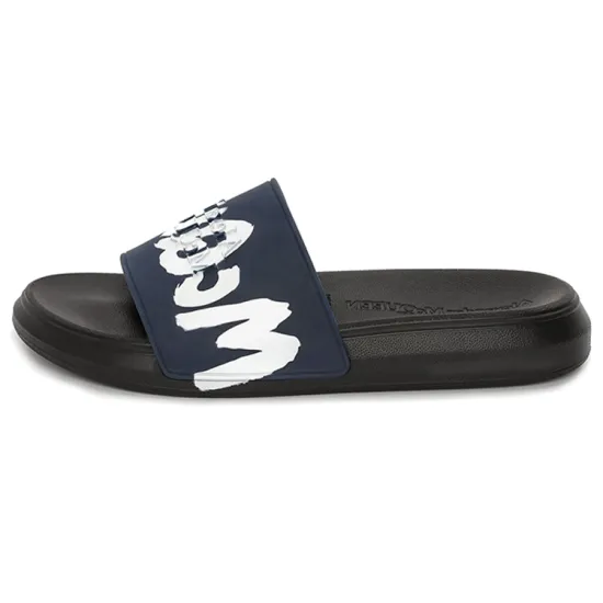 Alexander McQueen Pool Slide Graffiti Logo Black Blue White