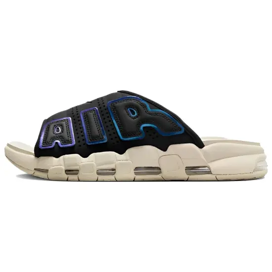 Nike Air More Uptempo Slide Black Sanddrift Iridescent