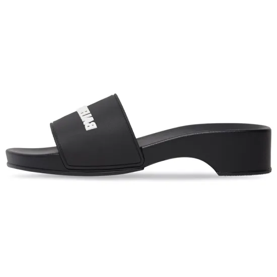 Balenciaga Logo Pool Clog Slide Black White Women's