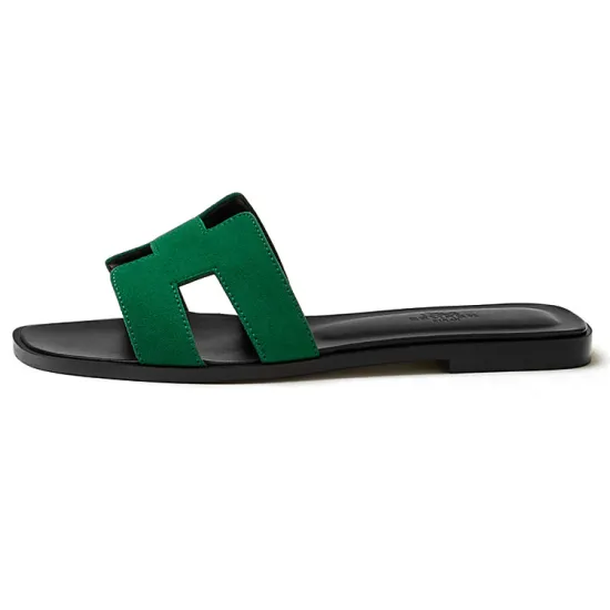 HERMES Oran Sandal Vert Electrique Suede Goatskin