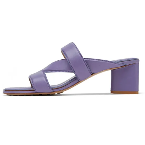 Bottega Veneta Leather Crossover-Strap Sandal Purple Women's