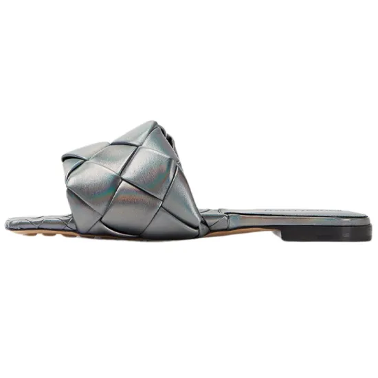 Bottega Veneta Lido Slide Slippers Women's Gray Blue