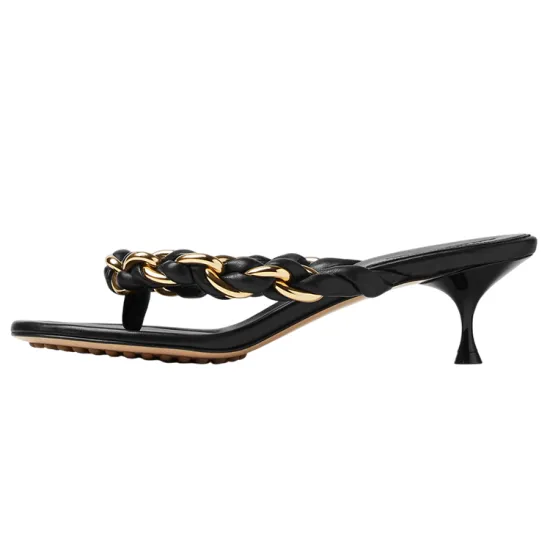 Bottega Veneta Leather Patchwork Abrasion-Resistant Flip Flops Women's Black