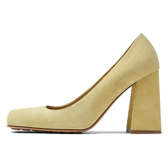 Bottega Veneta Pump Tower Suede Leather Light Yellow Women's