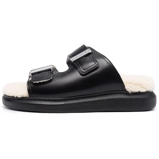 Alexander McQueen Oversized Hybrid Slides Shearling Black Women's
