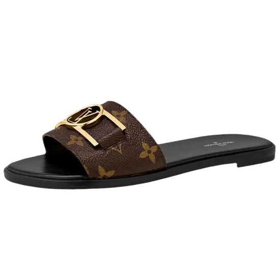LOUIS VUITTON Lock It Slide Slippers Women's Black