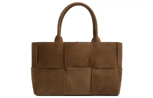 Bottega Veneta ARCO Corduroy Suede Tote Bag, Shopping Bag, Handbag Small Women's Brown