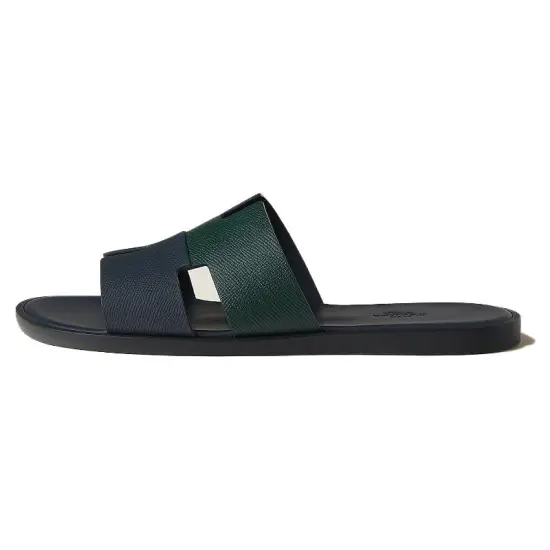 HERMES Izmir Genuine Leather Sole Slide Slippers Men's Blue