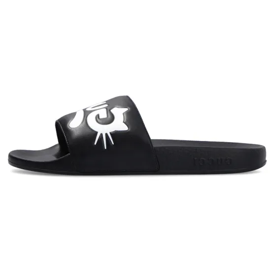 GUCCI Kitty Logo Slides Black Women's