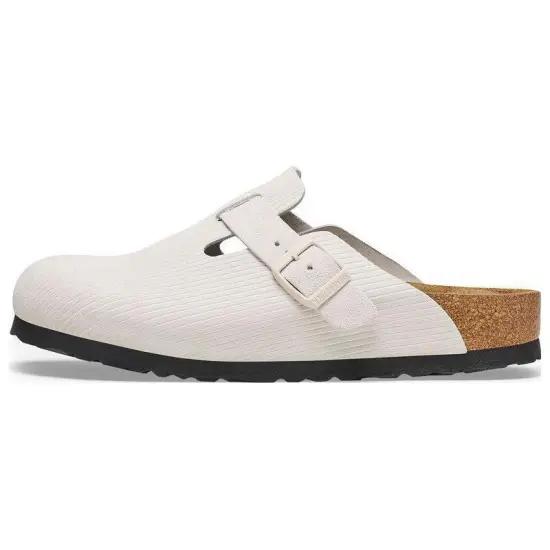 Birkenstock Boston Embossed Corduroy Suede Antique White