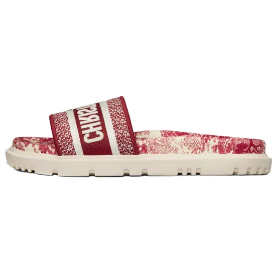 DIOR Slide 'Toile De Jouy Flowers Embroidered' Sandals Red Women's