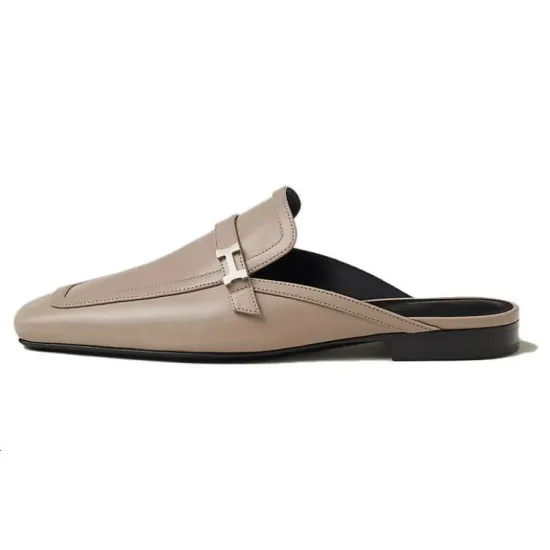 HERMES Groupie Wrap-toe Slippers Women's Gray Yellow Beige