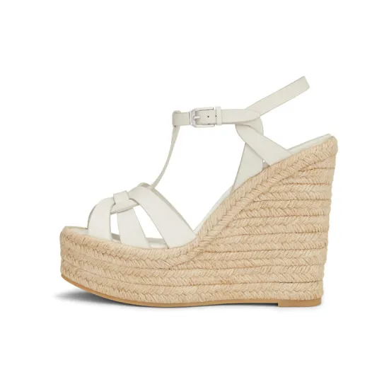 SAINT LAURENT Tribute 85mm Leather Espadrille Wedges