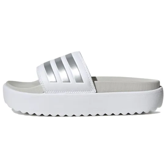 Adidas Adilette Platform Slides Cloud White Zero Metalic Grey Women's