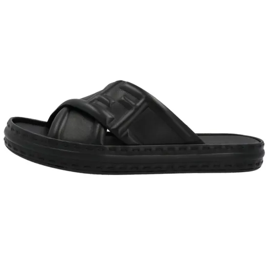 FENDI Crossover Band Sandal Black Embossed Macro Ff Motif