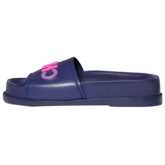 CHANEL Logo Mule Sandal Navy Leather Women's