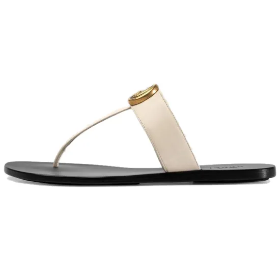 GUCCI Double G Plaque Leather Sandals