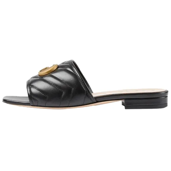 GUCCI Double G Slide Sandal Black Leather