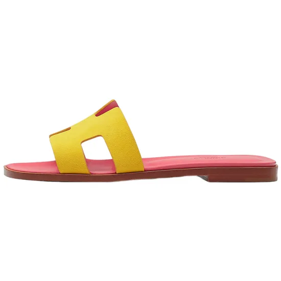 HERMES Oran Slide Slippers Women's Gravel Yellow