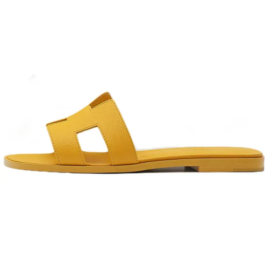 HERMES Calfskin Oran Jaune Citron Sandals Women's