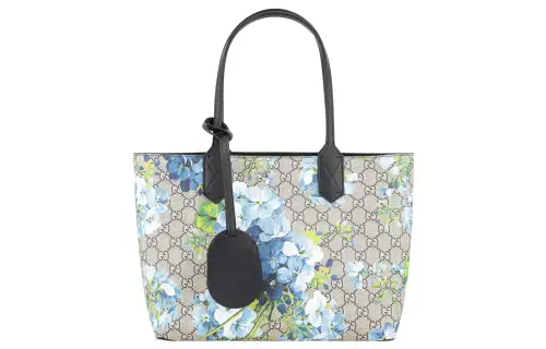GUCCI GG Blooms Leather Tote Bag, Shopping Bag, Shoulder Bag, Crossbody Bag, Handbag Small Women's Beige/Blue
