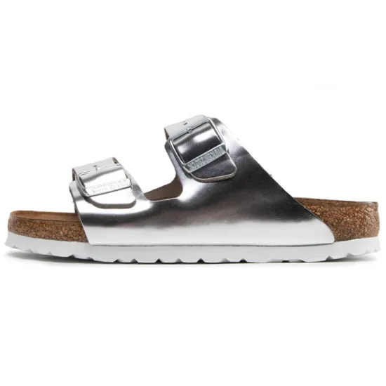 Birkenstock Arizona Soft Footbed Narrow Fit Sandals 'Metallic Silver' Women's