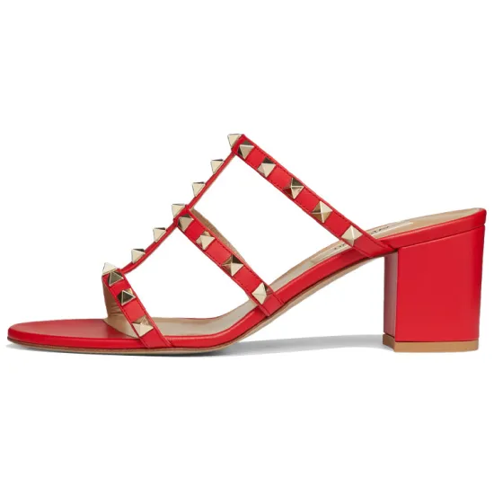 Valentino Rockstud Slide Slippers Women's Red