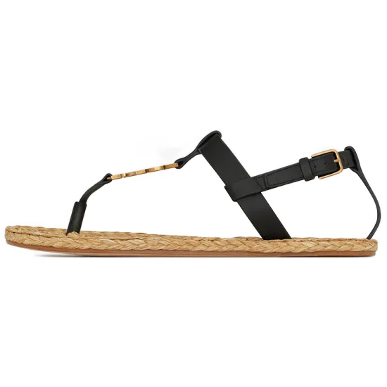 SAINT LAURENT Cassandra Sandals Black Leather Women's