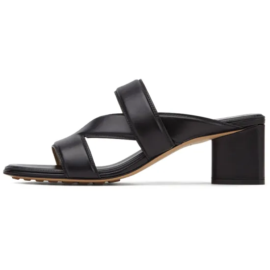 Bottega Veneta Leather Crossover-Strap Sandal Black Women's