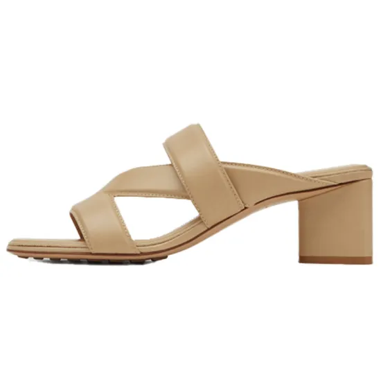 Bottega Veneta Leather Crossover Strap Sandal Beige Women's