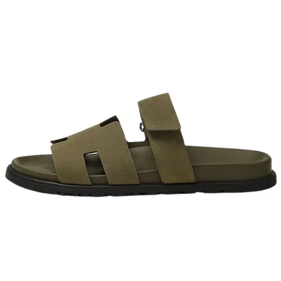 HERMES Chypre Sandal Vert Army Suede Goatskin M