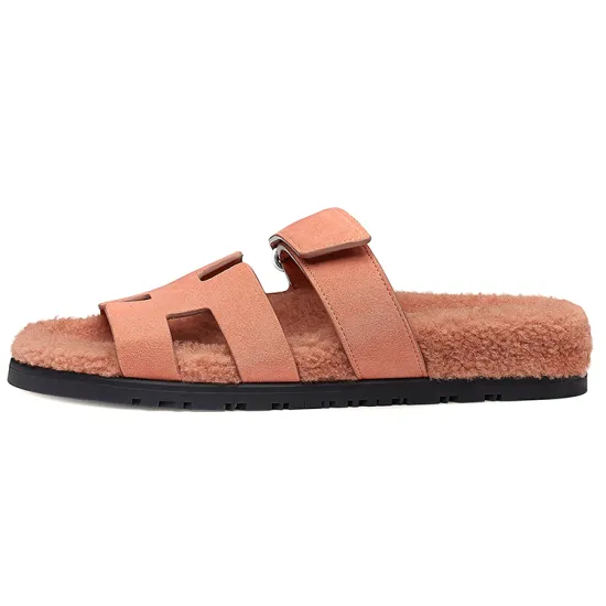 HERMES Chypre Sandal Rose Aube Suede Wookskin Women's