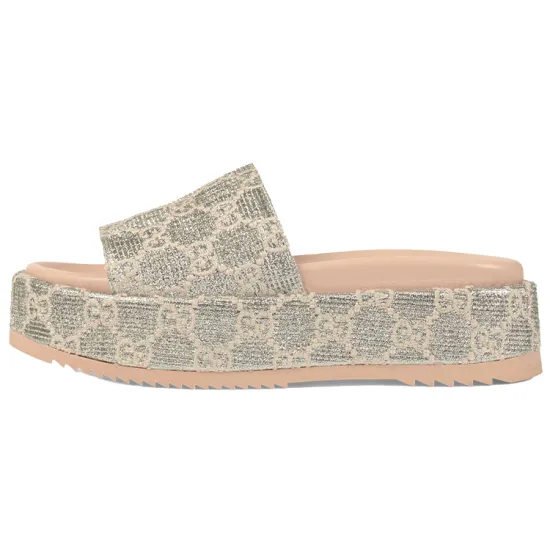 GUCCI Women's Gg Lame Slide Sandal 'Silver' Women's