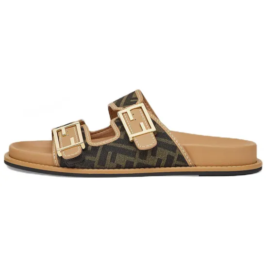 FENDI Logo Plaque Open Toe Sandals Women's